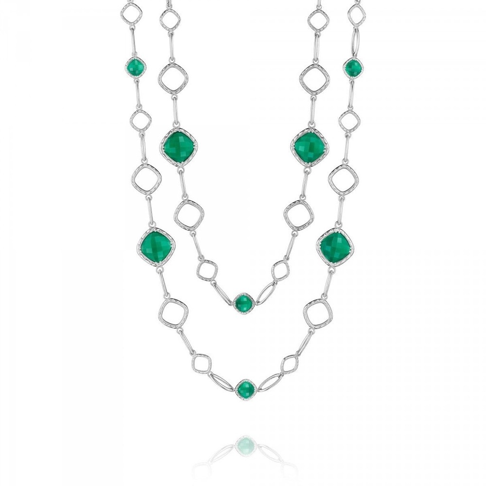 **SOLD** TACORI Sterling Silver Green Onyx Envy Station Long Necklace + Ring